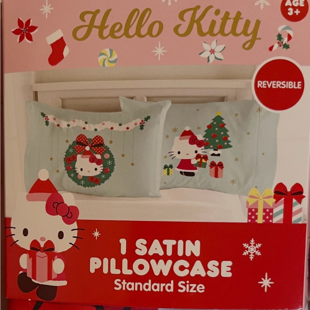Hello Kitty Festive Satin Pillowcase - Red, Green, and White